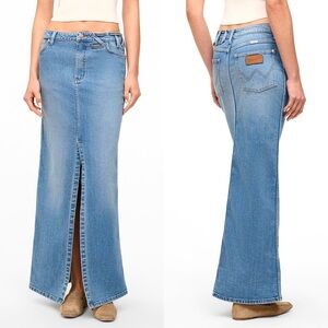 Staud x Wrangler Denim Maxi Skirt Split Front Stretch Cotton Size 25